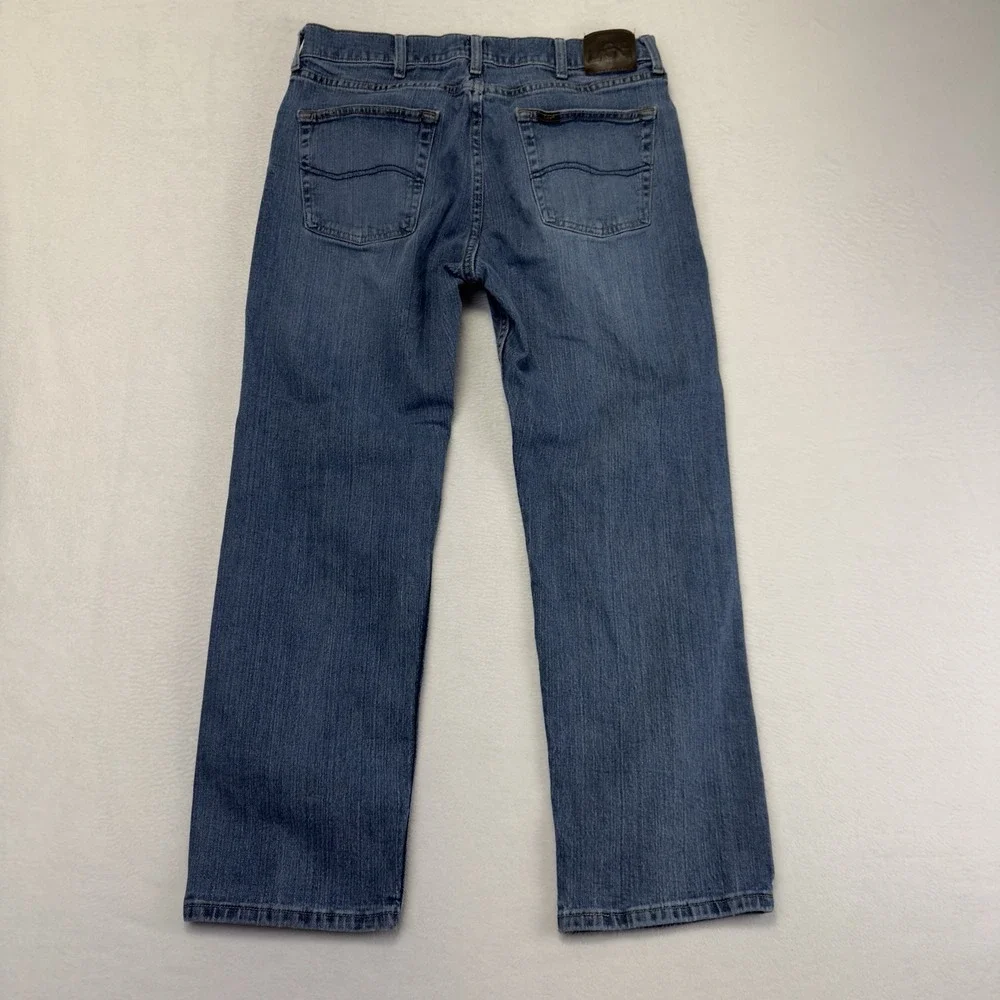 Lee Regular Fit Straight Leg Jeans Men's 36X29 (34x29 fit) Blue Distressed Denim